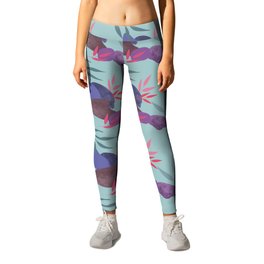 modern colorful leaves and stones on turquoise Leggings