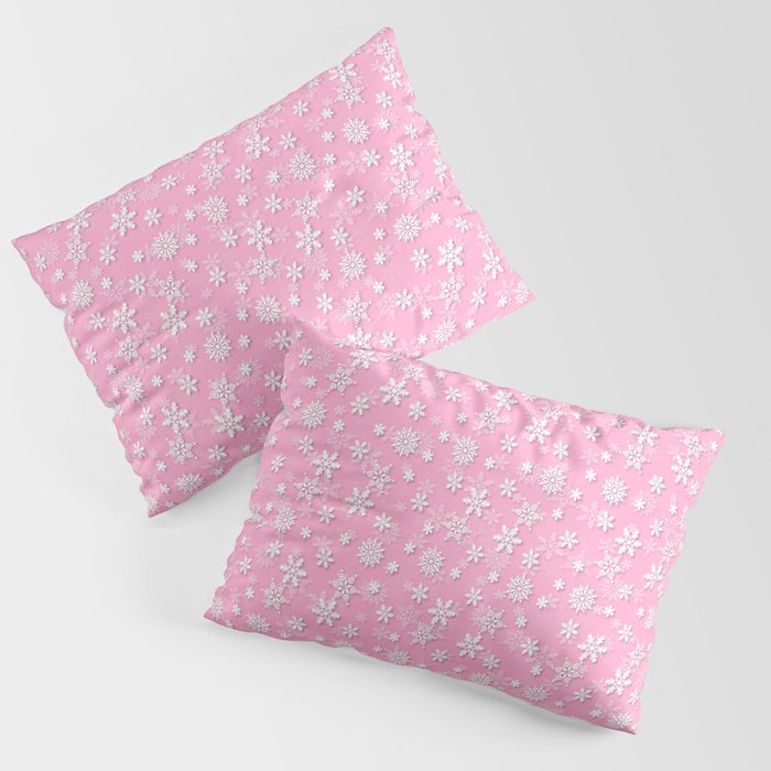 Festive Sweet Lilac Pink and White Christmas Holiday Snowflakes Pillow Sham