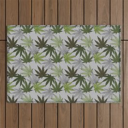 cannabis weed marihuana leaves botanical plants beige Outdoor Rug