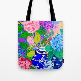 Camellias and hydrangeas in chinoiserie jars Tote Bag