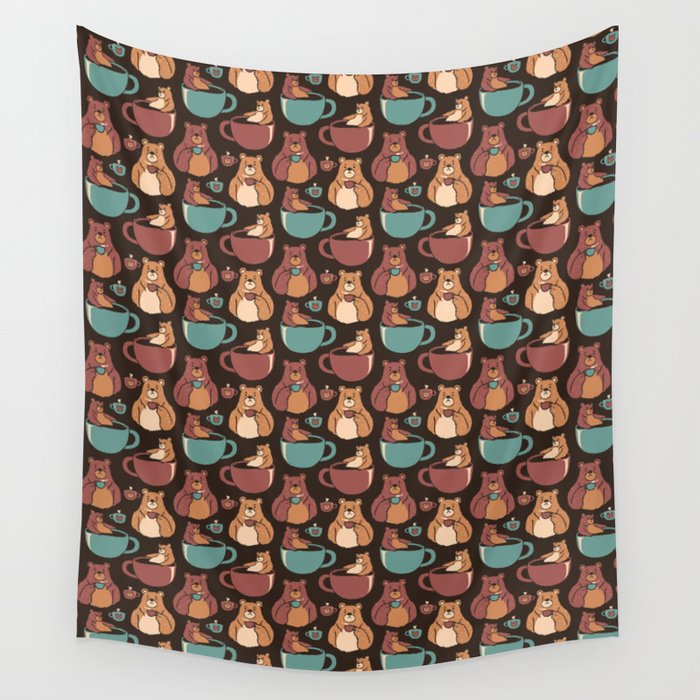 Bear Coffee Pattern by Tobe Fonseca Wall Tapestry