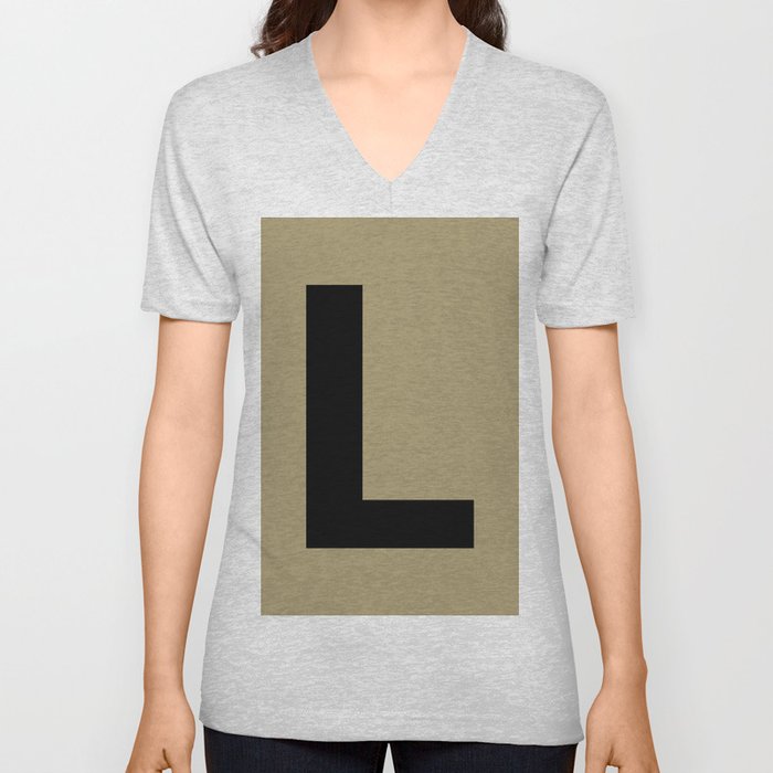 Letter L (Black & Sand) V Neck T Shirt