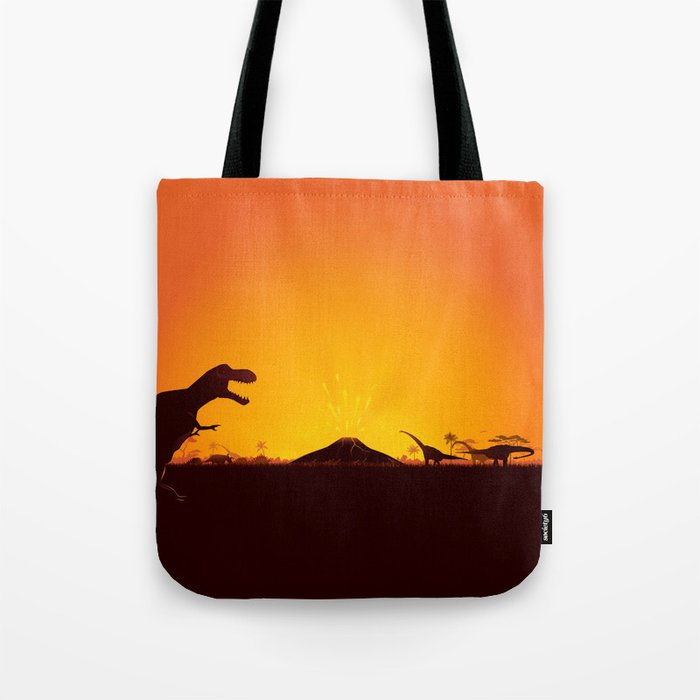Dinosaurs with volcano  Tote Bag