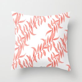 Flowing Watercolor Seaweed in Deep Coral Peach Throw Pillow