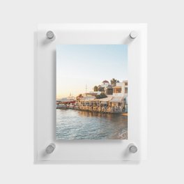 Sunset over Greek Tavern on the Seaside | Sunset Travel Photography on Mykonos, Greece | Summer Vibes Floating Acrylic Print