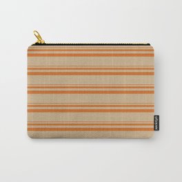 [ Thumbnail: Chocolate and Tan Colored Lined/Striped Pattern Carry-All Pouch ]