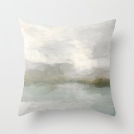 Break in the Weather II - Modern Abstract Painting, Light Teal, Sage Green Gray Cloudy Weather Ocean Throw Pillow