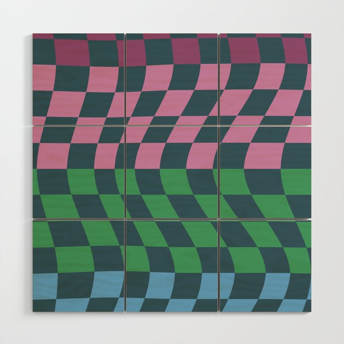 Colorful Checkerboard Pattern 6 Wood Wall Art
