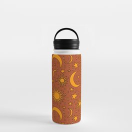 Vintage Sun and Star Print in Rust Water Bottle