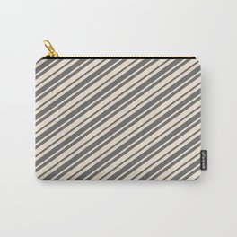 [ Thumbnail: Beige and Dim Gray Colored Lines/Stripes Pattern Carry-All Pouch ]