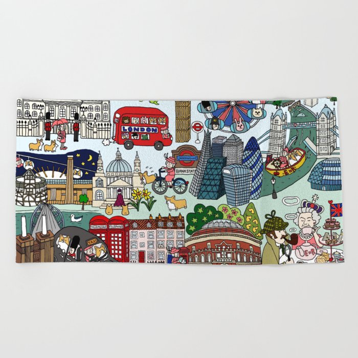 The Queen's London Day Out Beach Towel