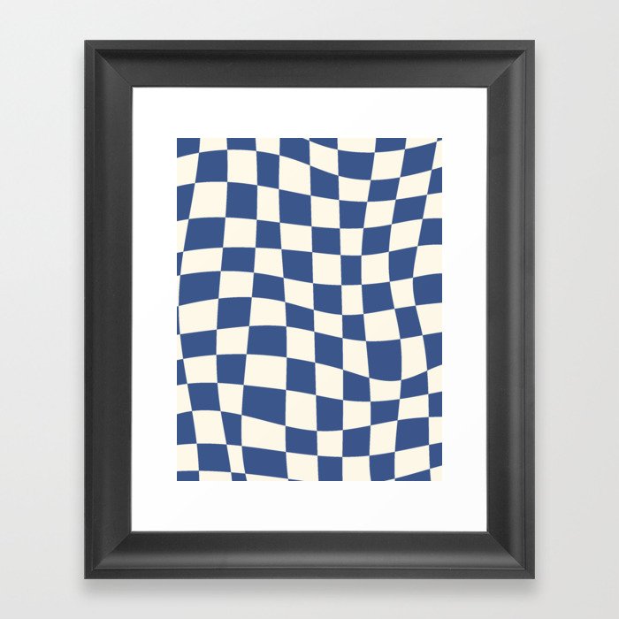 Blue Wavy Checkerboard Framed Art Print