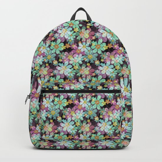 Floral pattern on a dark background. Backpack