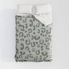 Soft Pastel Green Jungle - Leopard Pattern  Duvet Cover
