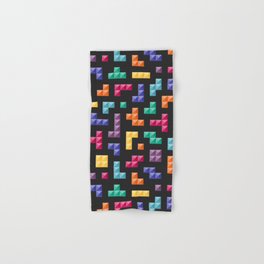 Tetris bricks jewel tones on black pattern Hand & Bath Towel