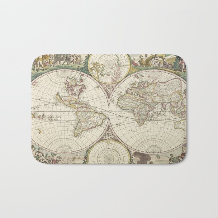 Vintage Map of The World (1680) Bath Mat