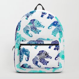 Boho turquoise blue ombre watercolor hand drawn mandala elephants pattern Backpack