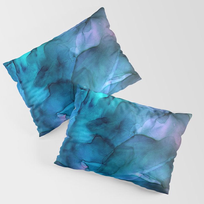 Abstract Ink Blue Turquoise Pink Marble Pillow Sham