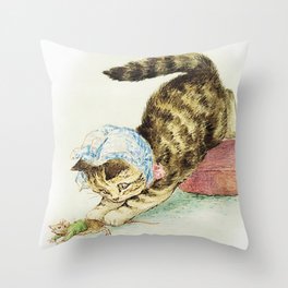“Miss Moppet Chases a Mouse” by Beatrix Potter Throw Pillow
