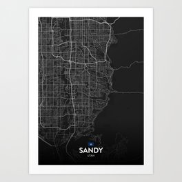 Sandy, Utah, United States - Dark City Map Art Print