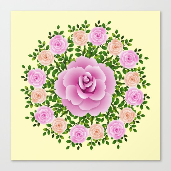 Pink Roses On Yellow Design Canvas Print