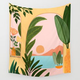 Moroccan Coast Tropical Sunset Scene Wall Tapestry
