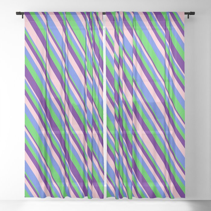 Pink, Royal Blue, Lime Green, and Indigo Colored Lined/Striped Pattern Sheer Curtain