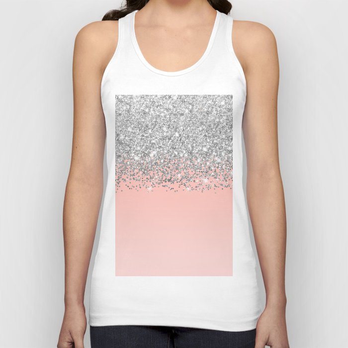 Girly Chic Silver Confetti Pink Gradient Ombre Tank Top