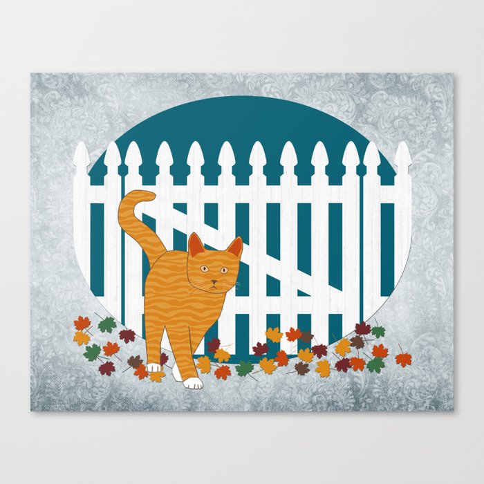 Orange Cat Picket Fence Canvas Print