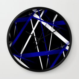 Seamless Royal Blue and White Stripes on A Black Background Wall Clock