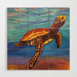 Turtle Coming Up for Air Acrylic Wood Wall Art