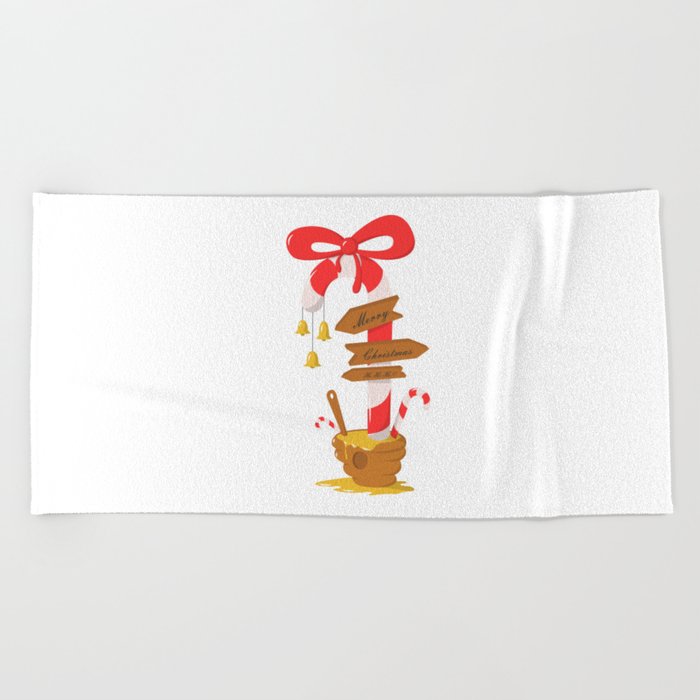 Sweet Candy Cane Sign. Beach Towel