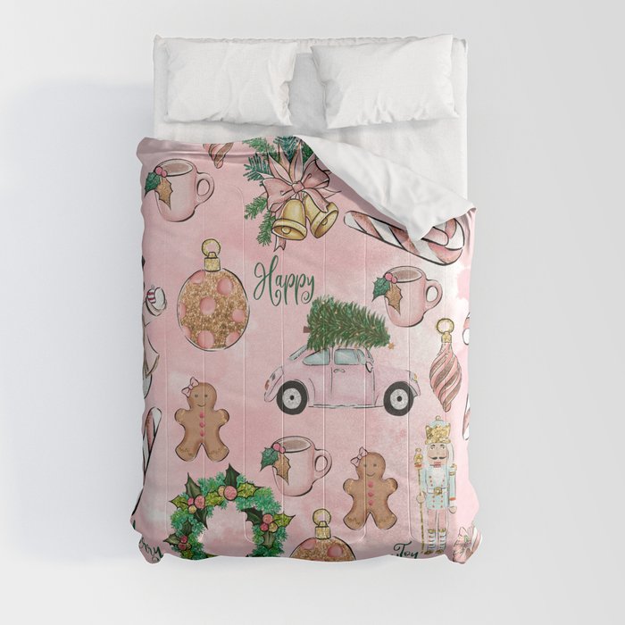 THE VERY PINK CHRISTMAS WATERCOLOR PATTERN Comforter