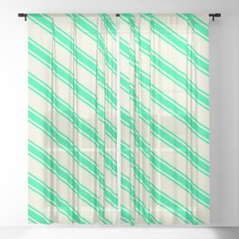 [ Thumbnail: Beige and Green Colored Stripes/Lines Pattern Sheer Curtain ]