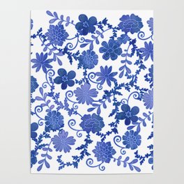 Floral China Blue Watercolor Pattern Poster
