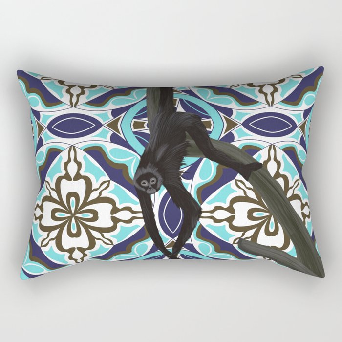Hanging spider monkey on blue pattern Rectangular Pillow