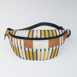 Bold minimalist retro stripes // midnight blue goldenrod yellow and copper brown geometric grid  Fanny Pack