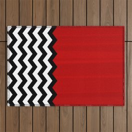 Red Black White Chevron Room w/ Curtains Outdoor Rug