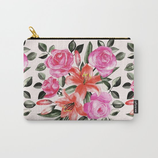Roses and Lilies in watercolor Carry-All Pouch