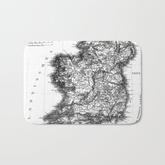 Vintage Black and White Ireland MAp Bath Mat