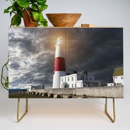 Portland Bill Lighthouse with stormy Skys Credenza