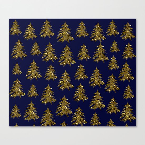 Sparkly gold Christmas tree on dark blue Canvas Print