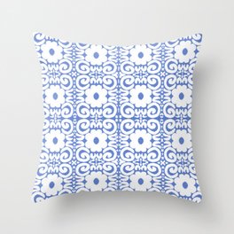 Retro Daisy Flower Lace White On Blue Throw Pillow