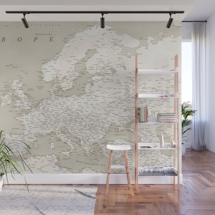 Vintage style detailed current map of Europe Wall Mural by