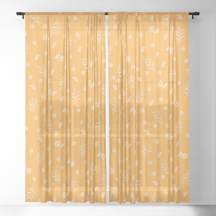 Minimal Line Flowers Yellow Sheer Curtain