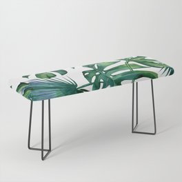 Classic Palm Leaves Tropical Jungle Green Bench