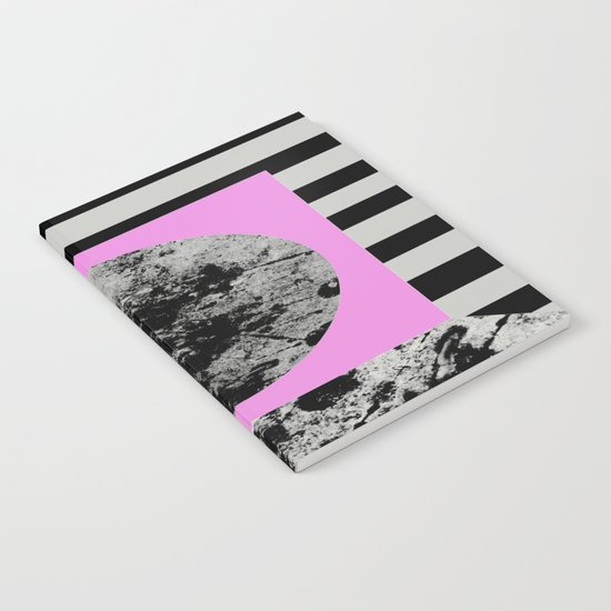 Stripes In Space - Geometric Abstract In Block Pink, Black And White And Black And Grey Stripes Notebook