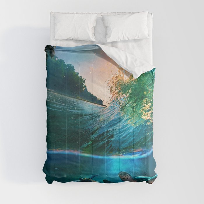 Palm Tree - Waves - Turtles - Beach - Ocean Comforter