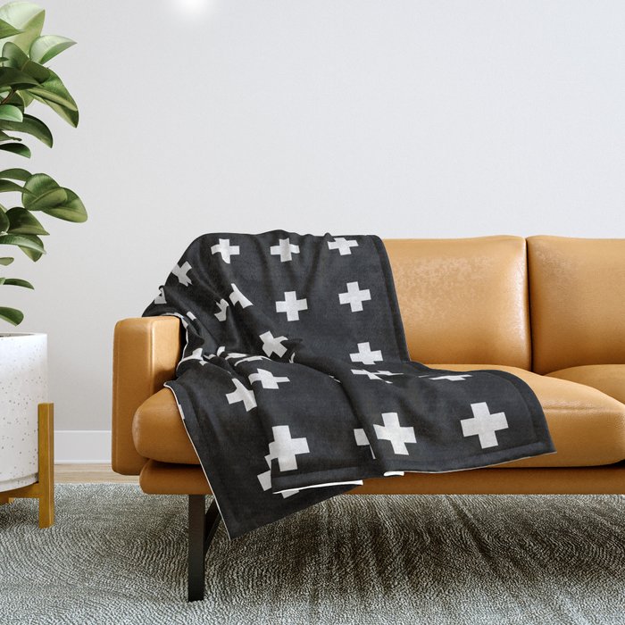 Small Swiss Cross Black Throw Blanket