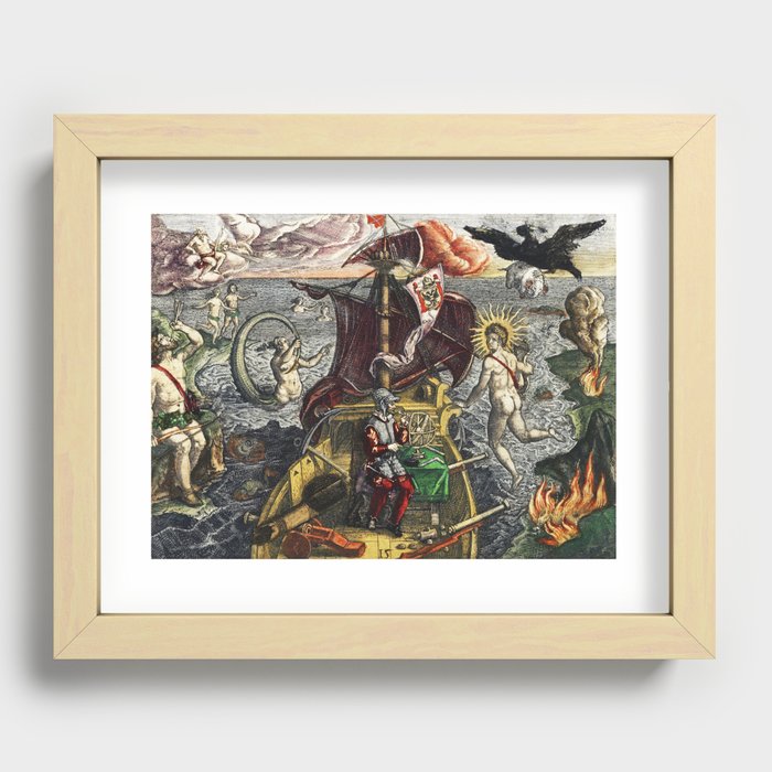 Battle between Francisco Poras and Columbus on Jamaica illustration from Grand voyages (1596) by The Recessed Framed Print